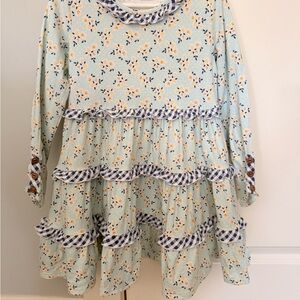 Floral Ruffle Kids Dress - Blue and Yellow